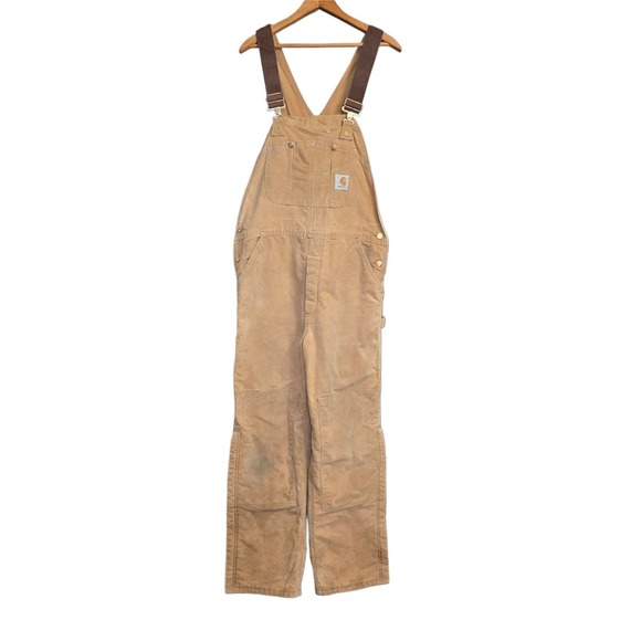 Carhartt Men's Carpenter Duck Bib Overalls Insulated Double Knee 36X32 R02 Brown